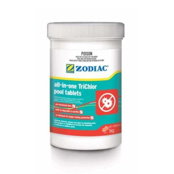 Zodiac All in One Tri-Chlor Chlorine Tablets 1kg - Pool chemical Zodiac All in One Tri-Chlor Chlorine Tablets 1kg - Pool chemical